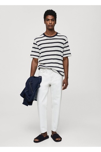 MANGO Man Regular-Cut Striped Perforated T-Shirt