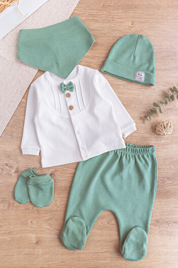 Babymod Bow Tie Collar Detailed Cotton 5 Piece Baby Boy Hospital Outlet Baby Set