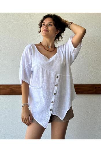 ByEnBi White Cotton Blouse - Mercury Button, Std Model