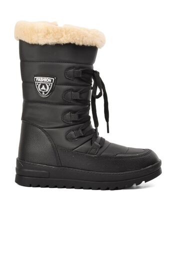 WALKWAY Black Beige Water Repellent Women's Snow Boots with Fur Inside