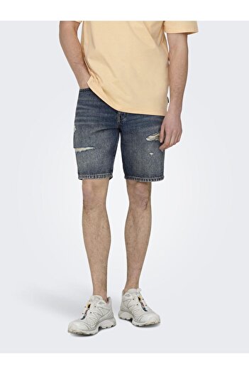 Only & Sons Jeans-Shorts Onsedge Mittlere Taille Gerade geschnittene Shorts