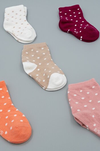 HİTRA Hitra Textile Dot Spotted 5-Piece Seamless Organic Baby/Child Socks