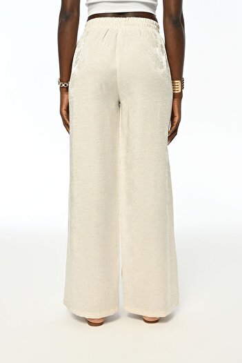 Orfeo Negro Floral Patterned - Wide Leg and Elastic Waist Jacquard Comfortable Women's Trousers
