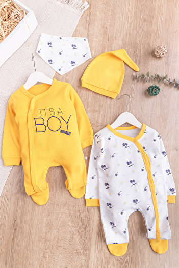 Babymod Palm Tree Patterned Oversize Printed 2-Piece Long Sleeve Baby Boy Jumpsuit Set