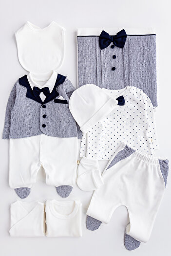 Babymod 10 Piece Baby Boy Hospital Outlet Baby Set with Bow Tie Jacket and Overalls
