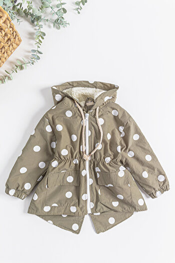 Babymod Polka Dot Patterned Plush Lined Girls' Raincoat Children's Coat