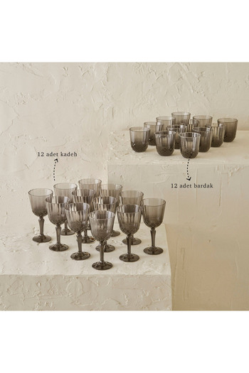 Bella Maison Colore Cut Glass-Goblet Set of 24 Anthracite