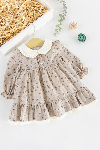 Babymod Floral Patterned Baby Collared Linen Baby Girl Dress
