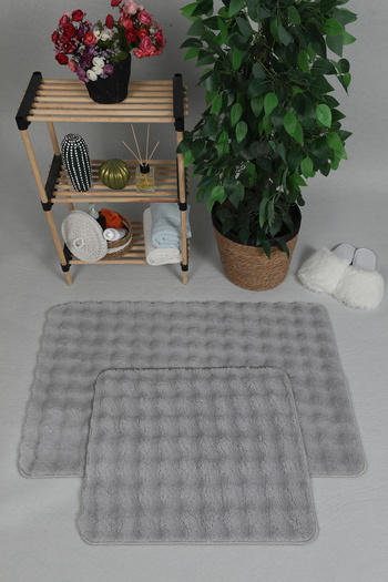 Myevilla Modern Bubble Gray Plush Bath Mat Rug - Washable Non-Slip 2-Piece Toilet Set 50X80-50x40cm