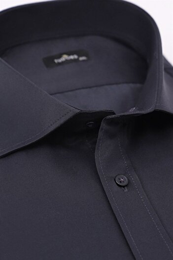 Tudors Navy Blue Satin Men's Shirt - Long Sleeve, Large Size