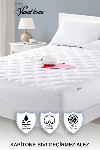 Vionel Home %100 Pamuklu | Kapitone Sıvı Geçirmez Yatak Alezi | Ful Kenar, Tek, Çift Kişilik Yatak Koruyucu Alez