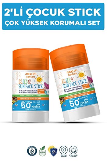 Mixup Children's Blue SPF 50+ Vitamin E and Zinc Detailed Sunscreen 2-Pack Stick