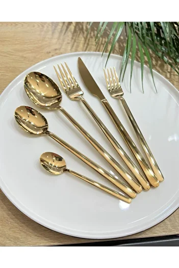 Onedekor 36 Pieces Allegra Fork Spoon Knife Çkb Set Titanium Gold 4mm