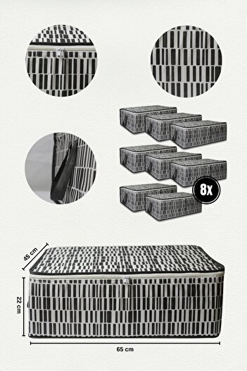 ADARYA HOME 8'li Çekyat Baza Tipi Yastık Kıyafet Saklama Hurcu - Baza Altı Hurç Zebra Desen(ANTRASİT)