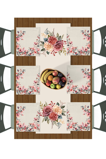 Filamente Digital Printed Runner - 6 Pieces of American Service, Stain-Proof and Washable Fabric Table Set