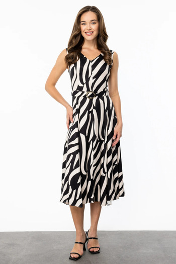 Ekol Satin Midi Dress - Zero Sleeve, Chain Collar and Belt Detail
