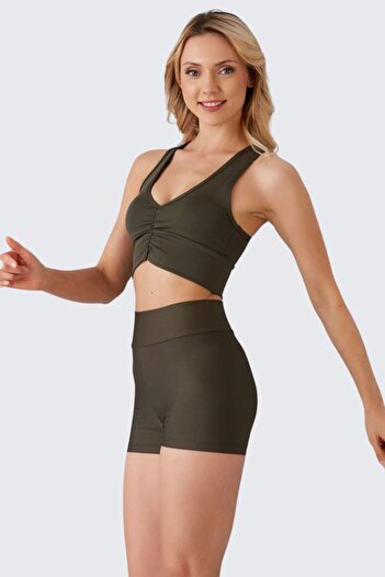 missmaral Khaki Crop Top Bustier - Lightweight and Covered, Gathered Front, Sports and Daily Use 5101