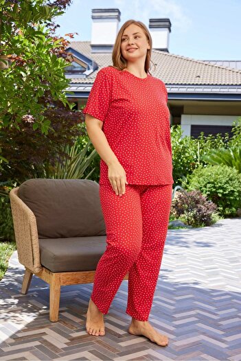 PİJAMOOD Battal Beden Kısa Kollu Pamuklu Pijama Takımı