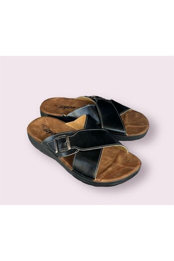 VİZYON Men's Black Vision Large Size Oversize Buckle Slippers