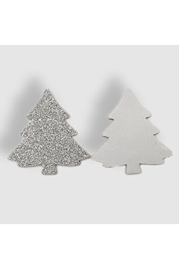 roco paper Αυτοκόλλητο Glitter Eva Ασημί μοτίβο πεύκου 5cm Συσκευασία των 12