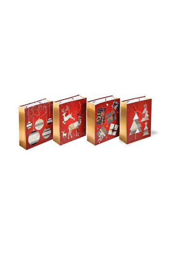 roco paper Новорічна картонна сумка з золотим тисненням 26x32x10 см, 4 шт.