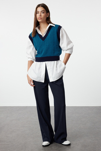 Trendyol Collection Petrol Crop Hair Knitwear Sweater Twoaw22Bz0060