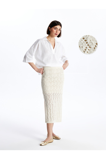 LC Waikiki Elastic Waist Self Patterned Women's Knitwear Skirt