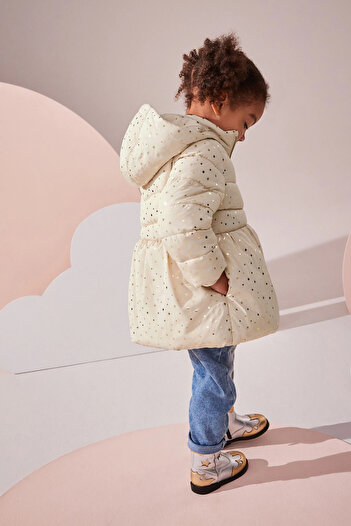 Next Baby Cream rengi  parlak  Yıldız desenli Kaban mont
