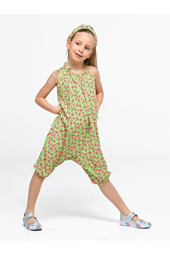Casabony Pistachio Green Girl's Jumpsuit + Headband