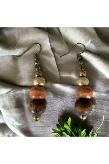 LeylanTakı Brown Colored Dangle Women's Wooden Earrings