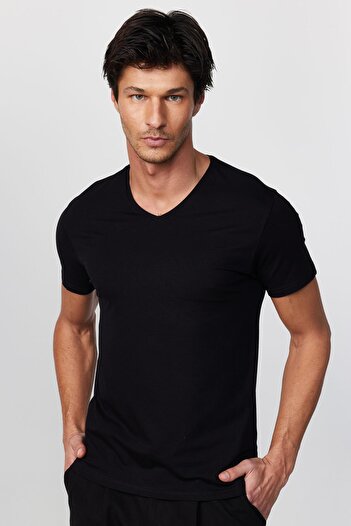 Tudors Ανδρικό T-Shirt με λαιμόκοψη V - Ευέλικτο, Lycra Cotton Slim Fit