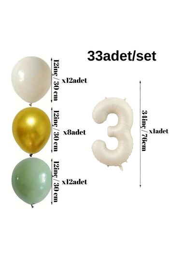 Konsept Sepeti 3 Years Old Retro Mildew Green Chrome Gold Sea Sand Happy Birthday Banner - Balloon Tape Gift