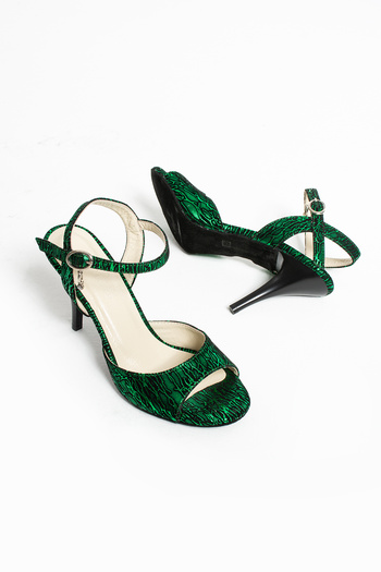 volarescarpe Women's Tango Dance Shoes - Crazy Green, Handmade, Open Back, Suede Leather Sole Dance Crazy