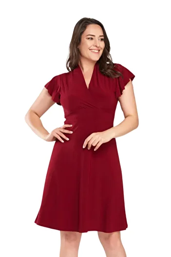 Laranor Burgundy Double Breasted Collar Women's Dress - Day and Night Elegance 17lb9102