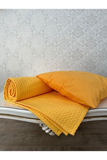 Muteks Premium 100% Cotton Single Pique Set - Summer Cover and Pillow Case (YELLOW COLOR) (160x240cm)
