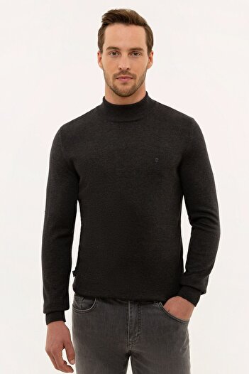 Pierre Cardin Men's Slim Fit Anthracite Melange Knitwear Sweater - Half Turtleneck50227091-vr081