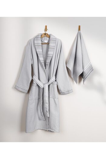 Koza Home Limira Set of 2 - Gray Cotton Bathrobe and Dowry Towel 50x90