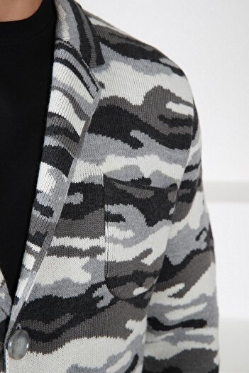 Ferraro Anthracite Camouflage Patterned Wool Knitwear Jacket