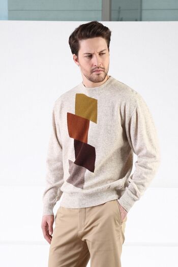 Ferraro A.beige Crew Neck 100% Lamb Wool Men's Sweater