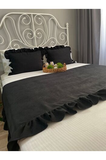 shules collection Double Black Ruffle Bed Set - Bed Shawl and Coverlet