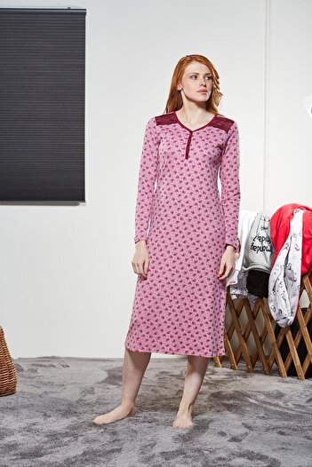 PJS Women's Cherry Buttoned Nightgown