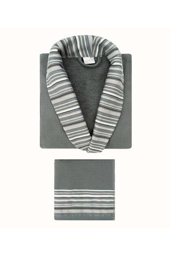 Koza Home Green Cotton Limira Set of 2 - 1 Bathrobe, L-XL, 1 Dowry Towel, 50x90cm