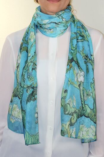 Nomads Felt Scarf-shawl 35x165 Cm| Turquoise Van Gogh Almond Tree