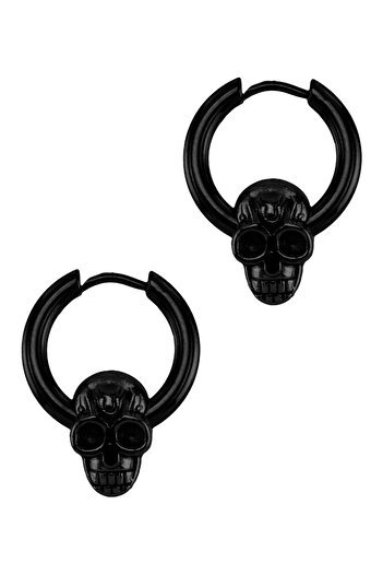 LABALABA Men's Hoop Model Black Color Steel Earring with Skull Object