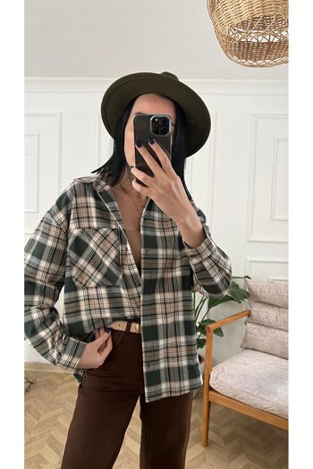 Jose Clothing Plaid Patterned Relaxed Fit Women's Shirt - Long Sleeve