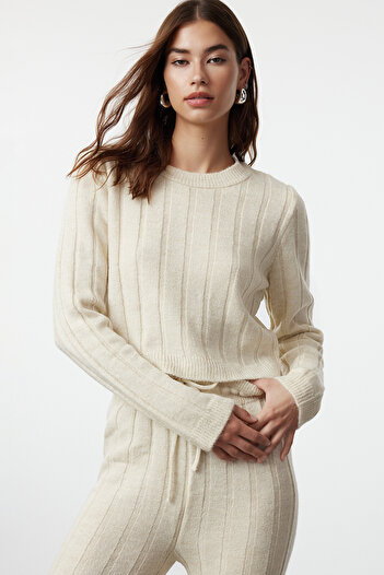 Trendyol Collection Soft Textured Beige Crop Knitwear Set - Twoaw25Au00038