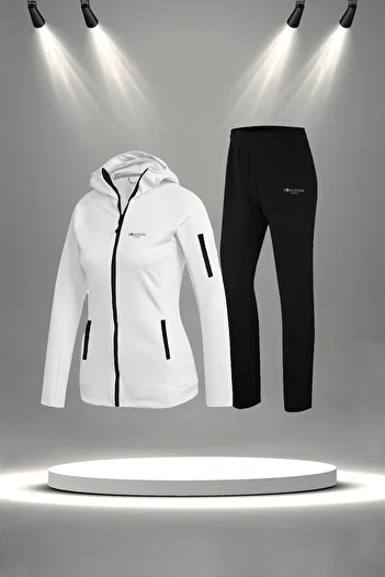 POSEIDON STORM Λευκό Plus Size Νέο Supra Combed Cotton Tracksuit Set - Αναπνεύσιμο ύφασμα (4XL-10XL)