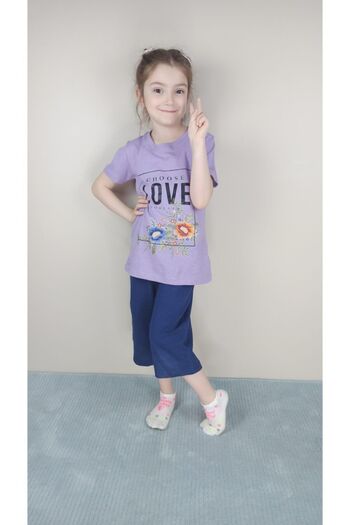 Bluence Girl's Waiter Cotton Lilac Capri Set