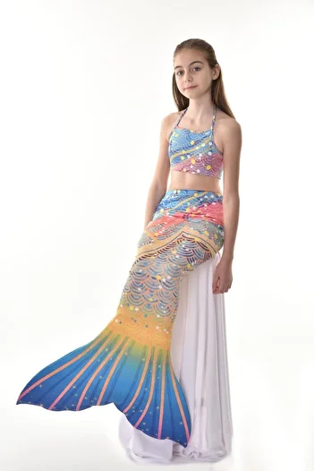 Rs Ramuni Patterned Mermaid Costume and Swimsuit / Set of Three