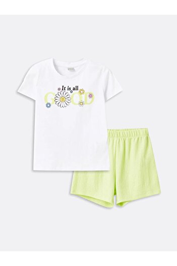 LC Waikiki LCW ECO - Crew Neck Printed T-Shirts and Shorts for Girls